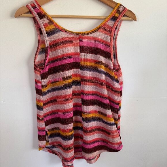Womens COPPER KEY Sleeveless Top Striped Tank Buttons Colorful Stripes Large - Picture 7 of 8